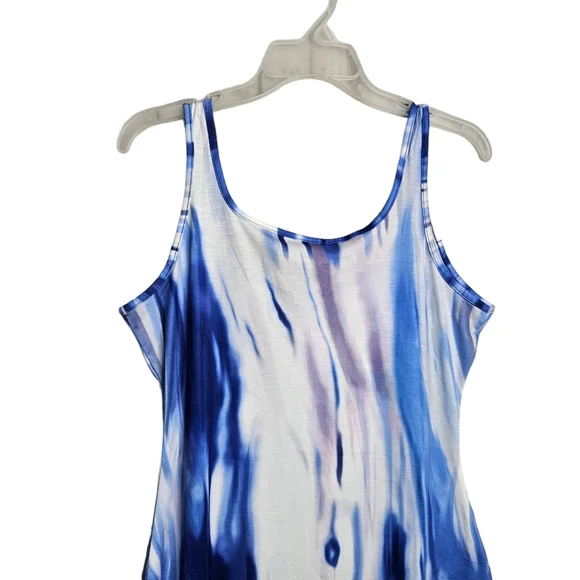 Women's Blue Purple Tie Dye Scoop Neck Tank Top Bodycon Dress NWOT Size Large - Picture 4 of 8